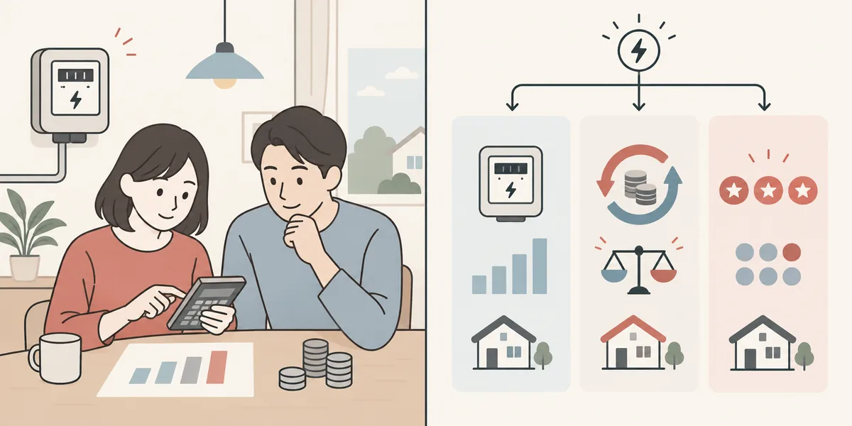 使用量の計算と料金項目の比較を整理する楽天でんきの料金比較図