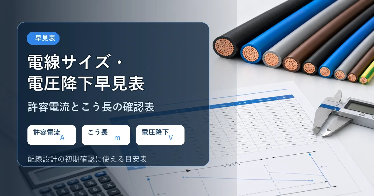 電線サイズ・電圧降下早見表 許容電流とこう長の確認表